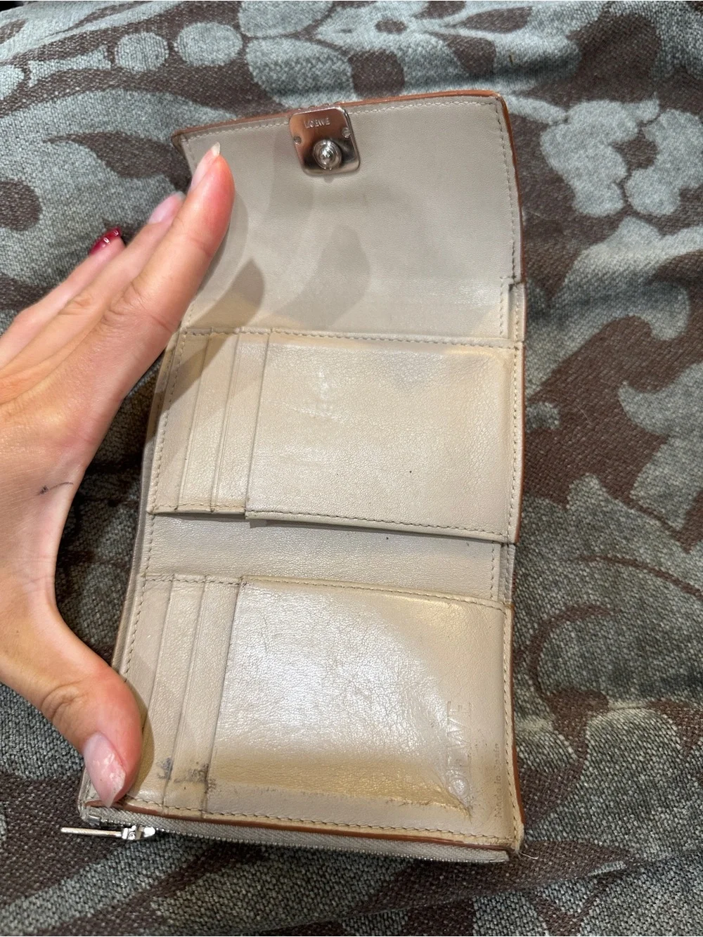 Loewe Mini Beige Pebbled Leather Wallet with Anagram Emblem